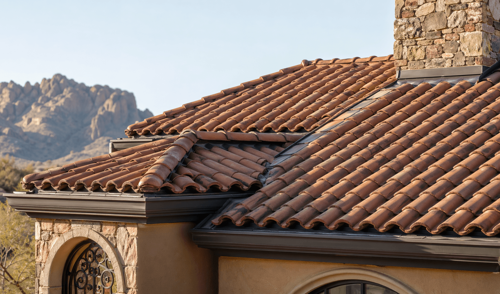 Clay tile roof close-up on a Phoenix-area home.